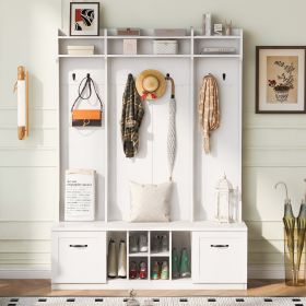 U-Can 5-in-1 Entryway Bench with Coat Rack, 7 Sturdy Hooks, 2 Spacious Drawers and Adjustable Shelves
